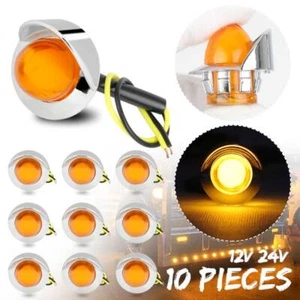 10X 3/4" LED Side Marker Light Bullet Lamps Truck Trailer Round Chrome Amber - Picture 1 of 9
