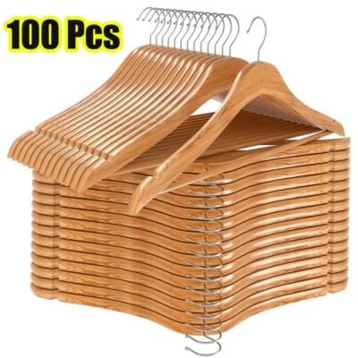 Paquete de 100 perchas de madera perchas de traje perchas de madera acabado natural premium hogar Foto 1 de 4