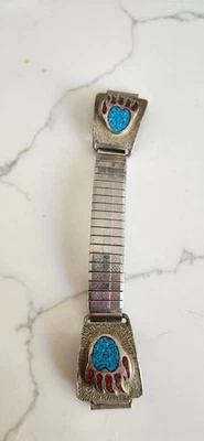 Винтажные часы навахо серебряный медведь лапа коренных американцев коралл и бирюза браслет - Изображение 1 из 4