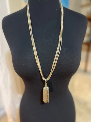 Vtg Signed Monet Rare Gold Tone Tassel Pendant Multi Strand Long Necklace 32” - Image 1 of 4