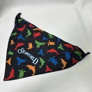 Vintage 90s Sea World Bandana Handkerchief Dog Snap Dolphins Whales Turtles Y2K - Picture 1 of 5