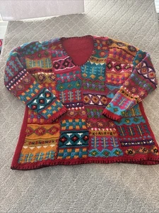 Unbranded Womans Long Sleeve Multicolor Sweater Grannycore Momcore Hole See Pics - Picture 1 of 17