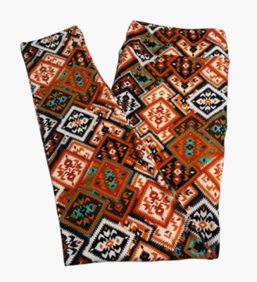 Leggings LuLaRoe TC Alto Curvilíneo OTOÑO NARANJA Cuadros Retro AUTÉNTICO Colorido Diamante Foto 1 de 4
