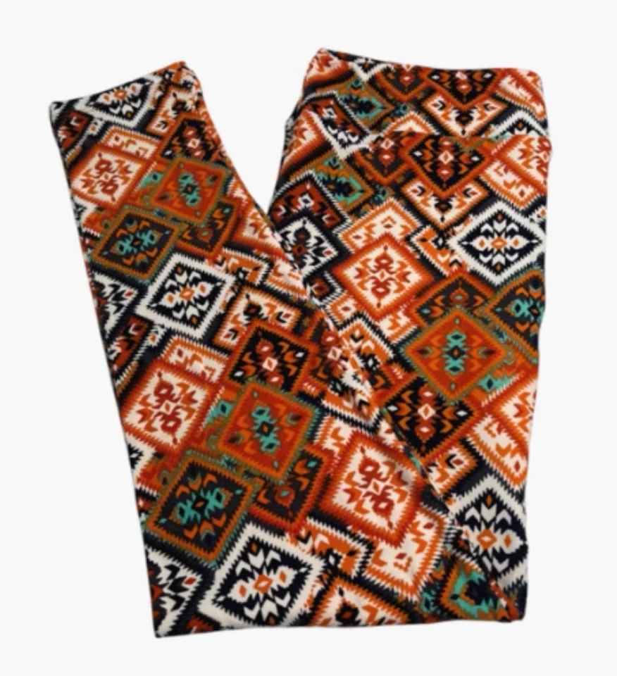 Leggings LuLaRoe TC Alto Curvilíneo OTOÑO NARANJA Cuadros Retro AUTÉNTICO Colorido Diamante Foto 1 de 4