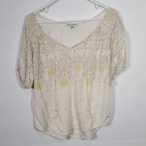 American Eagle hellrosa geblümte Krepp Bluse Gr. S creme Blumenmuster - Bild 1 von 5