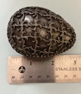 Metzke Ornate Pewter Easter Egg Shaped Trinket Box Vintage - Picture 1 of 7