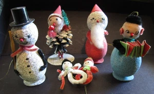 6 Vintage Christmas Spun Cotton Mica Decoration Putz Pipe cleaner Japan - Picture 1 of 3