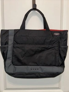 Tumi Black Bag Tote Carry Handle Red Lining Multiple Pockets - Picture 1 of 14