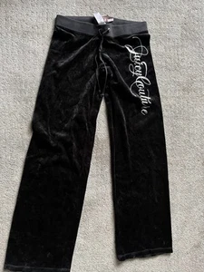 Vintage Juicy Couture Hose Damen klein schwarz Velour ausgestellt Track Lounge Logo - Bild 1 von 5