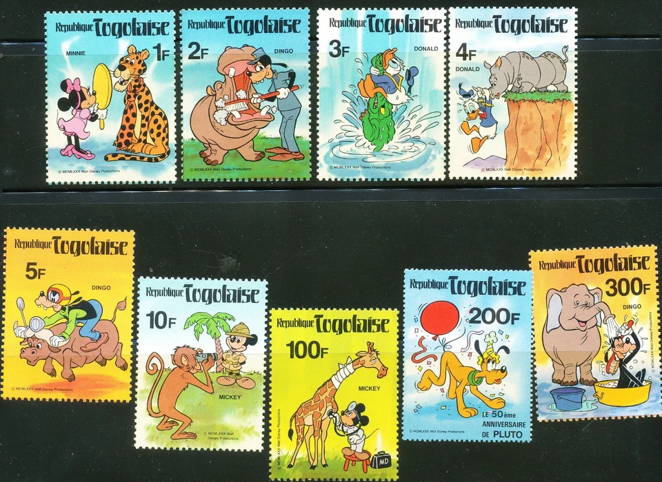 Полный набор из 9 марок Того Disney 1980 Sc# 1064-1071 Fazao Reserve животные как новые без наклеек и следов - Изображение 1 из 1