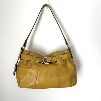 TIGNANELLO Bolso de Hombro de Cuero Guijarro Amarillo Cartera Hebilla con Cinturón 3 Secciones Foto 1 de 4