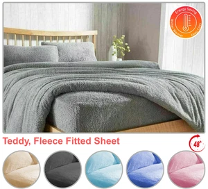 Teddy Bear Fleece Fitted Sheet Extra Deep Soft Warm Cosy Bedding Single King Siz - Picture 1 of 52