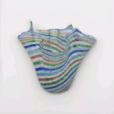 Vintage Murano Band Taschentuch venezianische Kunst Glas Vase 5,5" - Bild 1 von 4