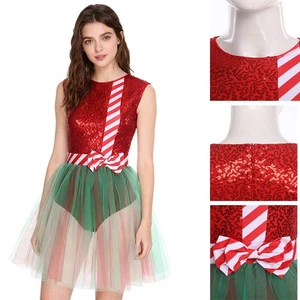 Womens Outfit Stage Performance Christmas Festival Dress Ladies Stripe Party - Picture 1 of 25