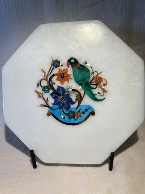 "Bandeja de placa de mármol makrana octágono con incrustación de turquesa lapislázuli malaquita de marquetería" Foto 1 de 4