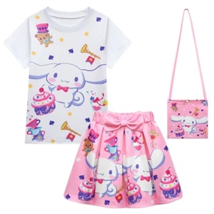 Cinnamon Dog 3-10 Year Old Girl Skirt Three Piece Set T-shirt+Skirt+Bag - Picture 1 of 36