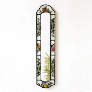 Long Narrow Hanging White mirror home wall | Peruvian painting on glass mirror - Picture 1 of 11