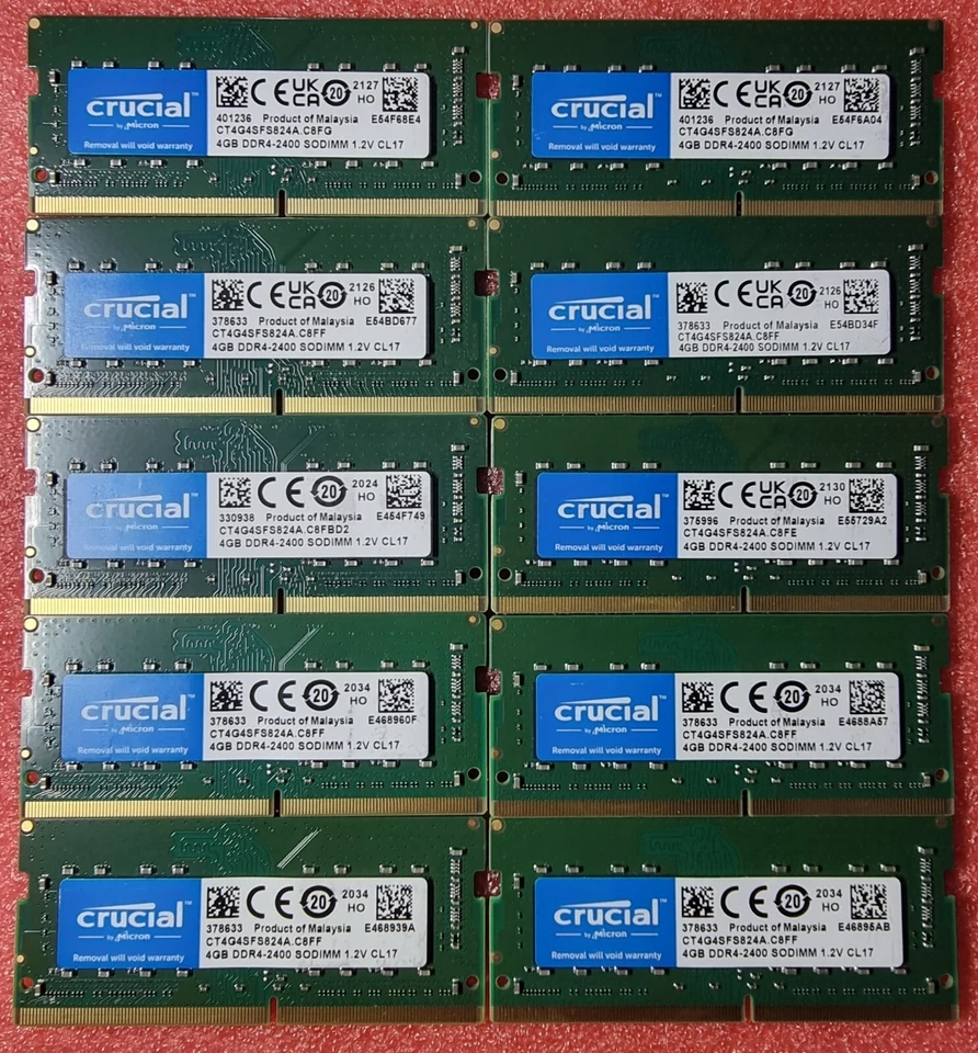 Crucial Job Lot 10x4GB DDR4 PC4 2400T 2400MHz SODIMM Laptop RAM Memory 260pin - Image 1 of 1