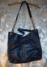 Michael Kors Uptown Astor Blue Leather Large Silver Studded Hobo Bag