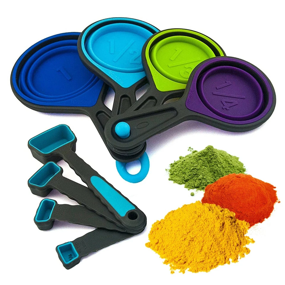 Collapsible Silicone Measuring Cups & Measuring Spoons Baking Safe 8-Piece - NEW - Image 1 of 4