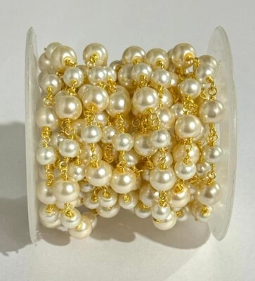 Rosario hecho a mano para hacer joyas, cadena de cuentas de alambre de perlas de vidrio de 6 y 8 mm por pies Foto 1 de 4