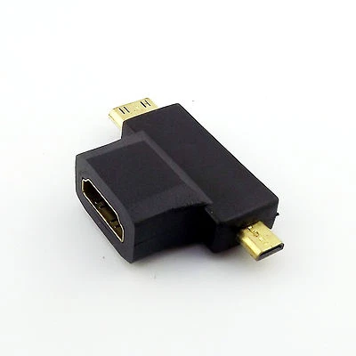 HDMI Female To Mini HDMI Male + Micro HDMI Male 2 in 1 Cable Adapter Connector - Image 1 of 4