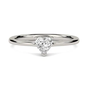 Moissanite Solitaire Heart Cut Ring 14K White Gold Plated 925 Sterling Silver - Picture 1 of 7