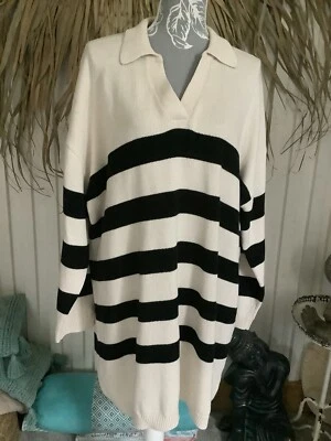 Nutmeg Mono Striped Knitted Cotton Tunic Jumper Size 20 BNWT  - Image 1 of 4