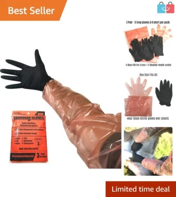 6 Pack Black/Orange Gutting Gloves for Field Dressing: Keep Your Clothes Clean - Image 1 of 4