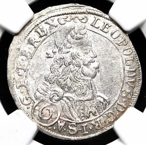 AUSTRIA, St. Veit. Leopold I, Silver 6 Kreuzer, 1673/2 Overdate, NGC MS62 - Picture 1 of 5