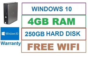 WINDOWS 10 Computer Desktop FAST Dell Intel PC 4GB RAM 250GB HDD Wifi Office - Picture 1 of 1