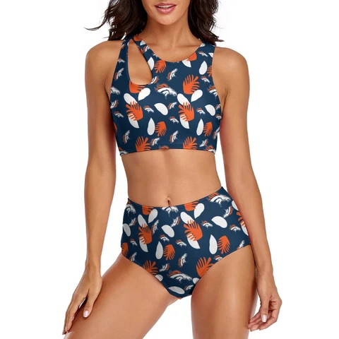 Denver Broncos 2-piece Swimsuit Womens Print Beach Swimwear with Chest Pad Cover