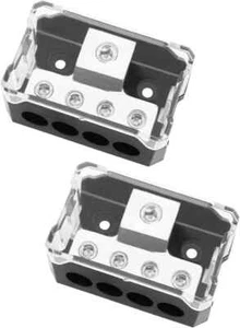 2PCS 4 Way Power Distribution Block, 0/2/4 AWG In, 4/8/10 Gauge Out - Picture 1 of 3