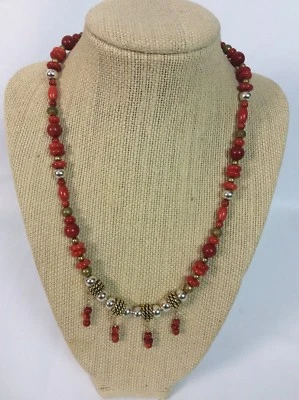 Impresionante Collar Carolyn Pollack Plata de Ley 925 Latón Coral Rojo Foto 1 de 4