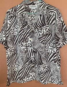 Top DonnKenny Para Mujer Vintage Estampado Animal Botón Delantero Marrón Blanco Talla Grande - Imagen 1 de 3