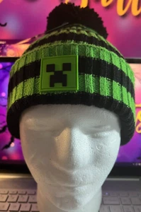 Minecraft - Green & Black Knit Beanie W/PVC Accent & Pom - One Size - NWT - Picture 1 of 9