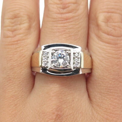 925 Sterling Silver & 14K Gold Plated Round-Cut C Z Ring Size 10 Foto 1 de 4