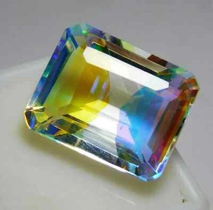 Piedra preciosa suelta certificada multicolor topacio místico natural de 35 quilates con forma de esmeralda - Imagen 1 de 6