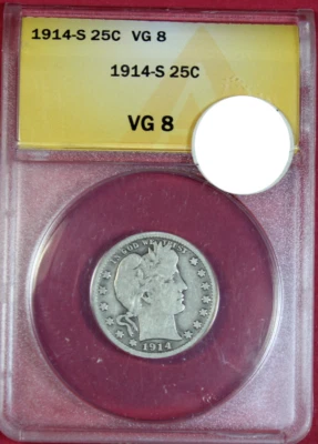 1914-S BARBER QUARTER ANACS VG8 - Image 1 of 4