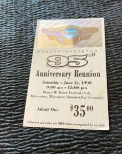 Talón de boleto Harley Davidson 95 aniversario reunión 13 de junio de 1998 Milwaukee WI - Imagen 1 de 2