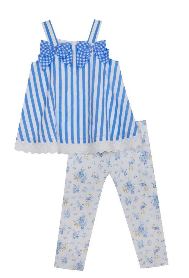 EDICIONES RARAS Conjunto de 6X Top y Leggings Florales a Rayas Azules para Niña Pequeña Nuevo con Etiquetas Foto 1 de 1