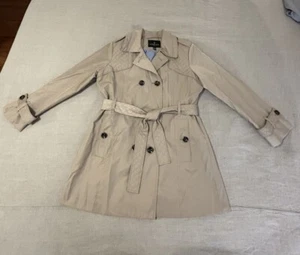London Fog Black Trench Coat With Belt Lined Double Breasted Women's L Quilted - Picture 1 of 13