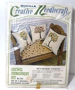 Kit de bordado crewel vintage almohada árbol frutal conjunto 3 Bucilla Needlecraft 3186 - Imagen 1 de 7