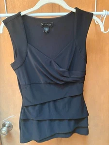 Top White House Black Market XS negro sin mangas cosido negro concha Sweetheart - Imagen 1 de 3