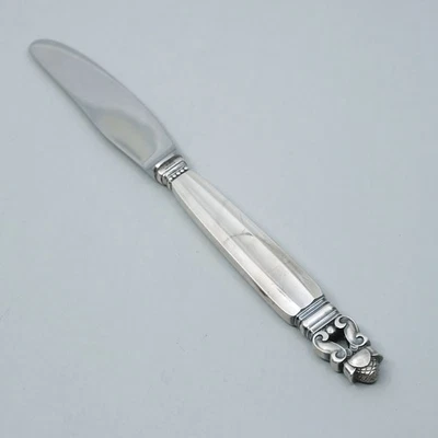 Cuchillo de almuerzo de 8 1/8" de plata esterlina Acorn de Georg Jensen de mango largo sin mono Foto 1 de 4