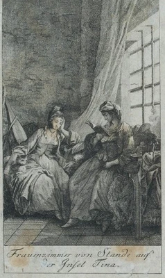 Frauen der Insel Tina, Kupferstich Barock Mode 1700-1749 Unbekannt (18.Jhd) - Bild 1 von 4