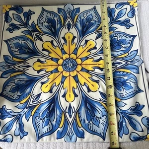 Blau und gelb mediterraner Stil Kissenbezüge weiche Baumwolle Reißverschluss 18" Quadratmeter - Bild 1 von 8