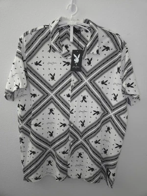 NUEVO CON ETIQUETAS Playboy × Sean John Para Hombres 3XL XXXL Conejito Abotonado Manga Corta Camisa Blanca Foto 1 de 4