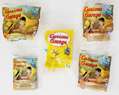 Juego de 5 juguetes para comidas para niños Wendys Curious George 2006 - nuevo en paquete Foto 1 de 4