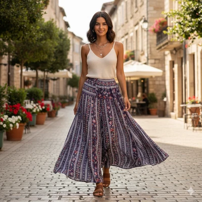 Womens Rayon Blue Boho Gypsy Long Skirt L-34" - Image 1 of 4